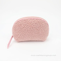 Sherpa Shell Shape Makeup Bag, Cute Pink Cosmetic Plush Storage Bag